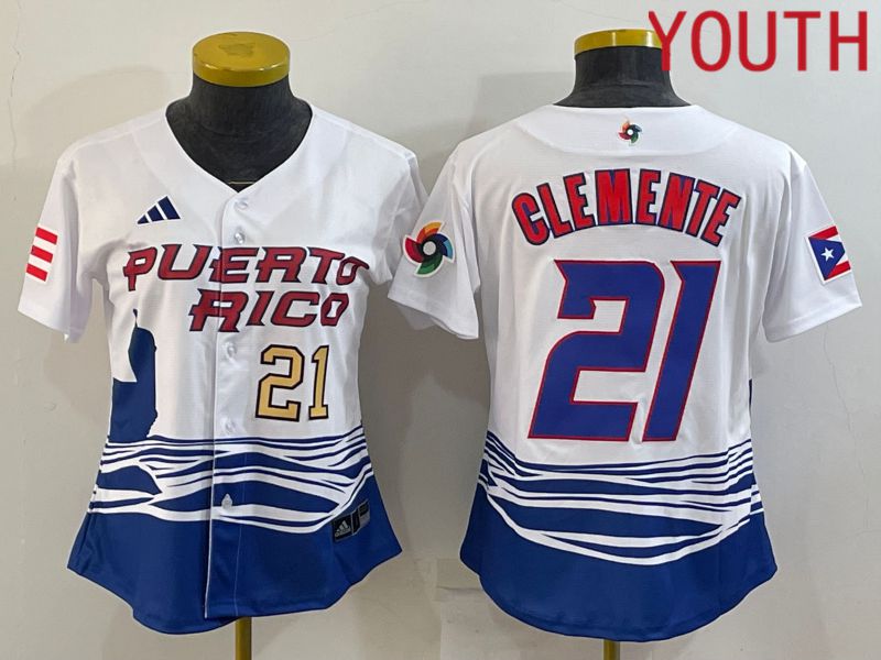 Youth 2023 World Cub Puerto Rico #21 Clemente White MLB Jersey3